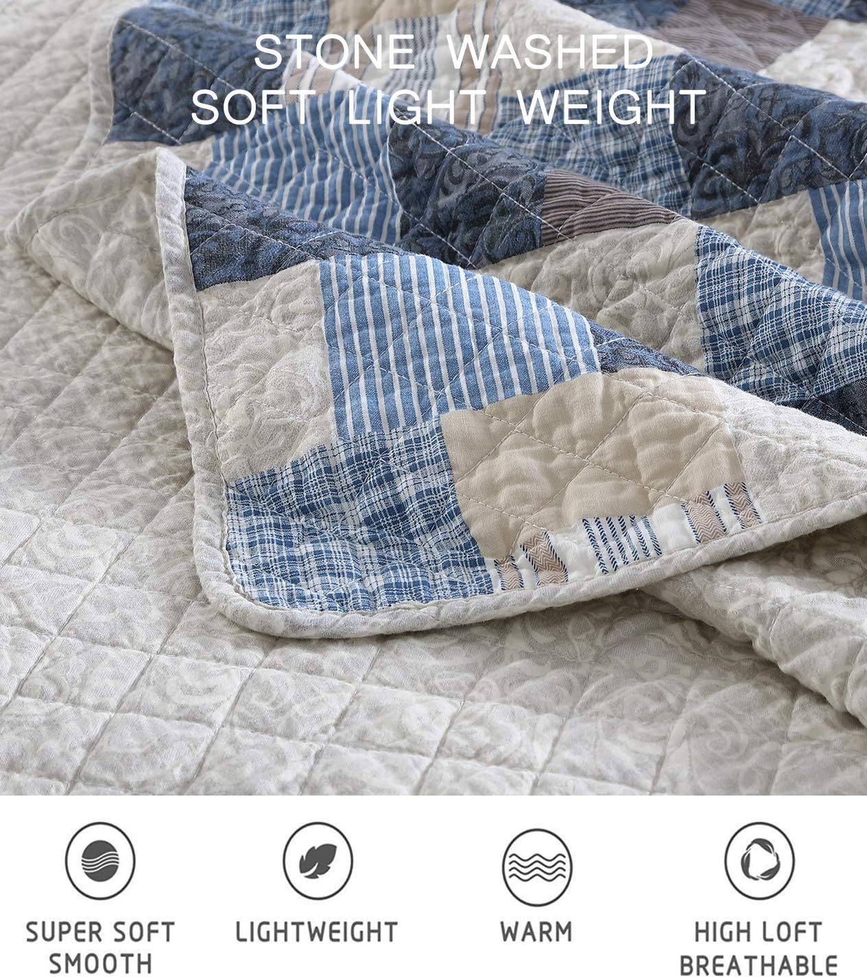 2/3-Piece Printed Lightweight Reversible Stone Washed Cotton Quilt Set