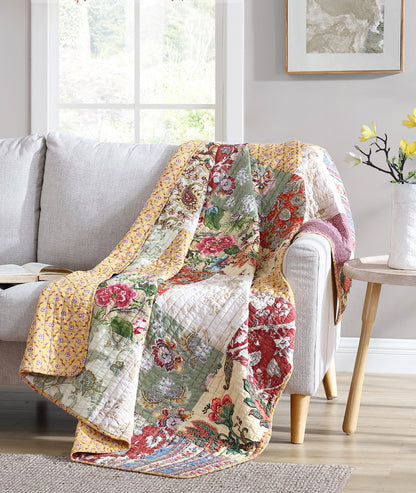 100% Washed Cotton Quilted Patchwork Reversible Throw Blanket