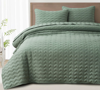 Destiny Wavy Line Stitch Microfiber Quilt Bedspread Set