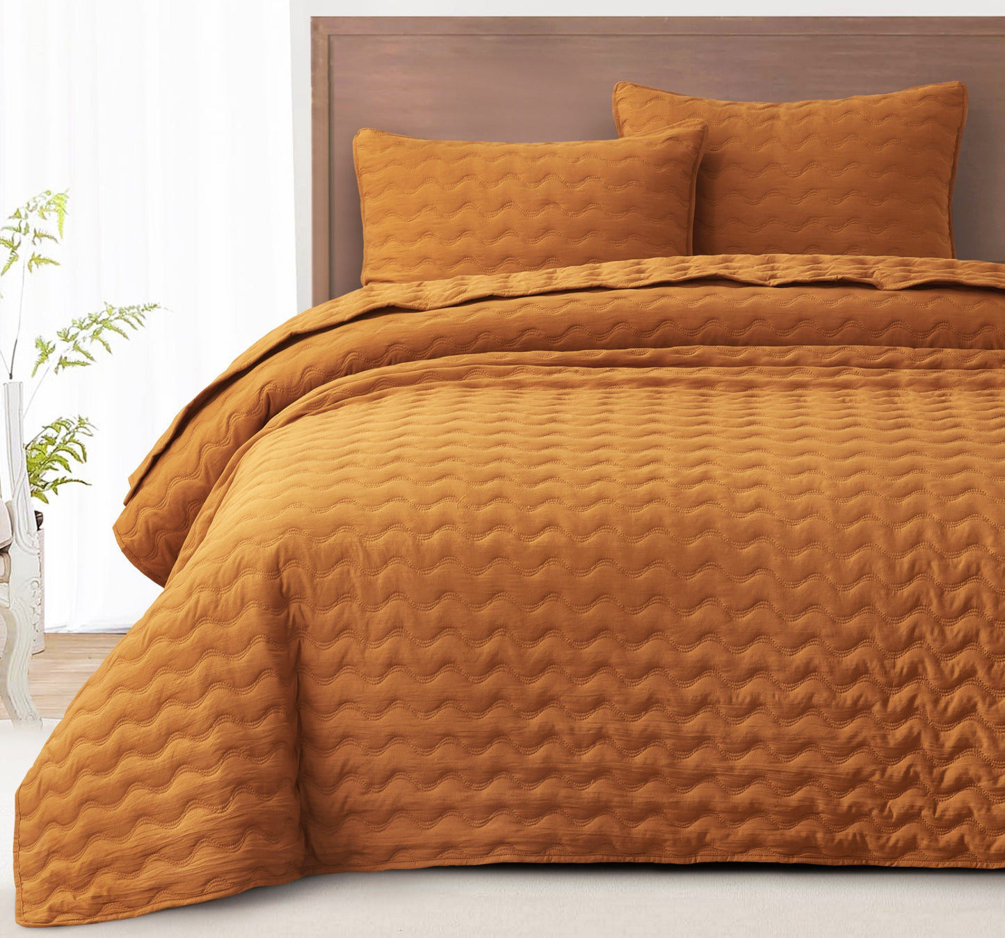 Destiny Wavy Line Stitch Microfiber Quilt Bedspread Set