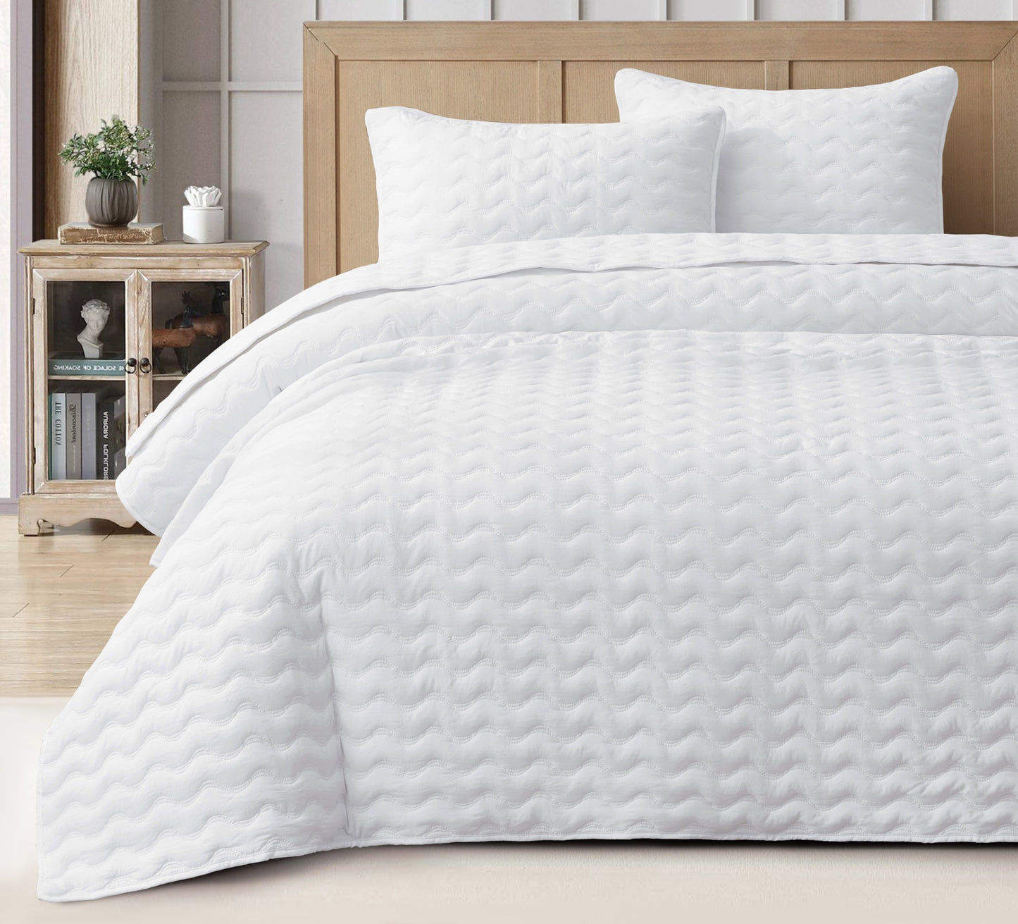 Destiny Wavy Line Stitch Microfiber Quilt Bedspread Set