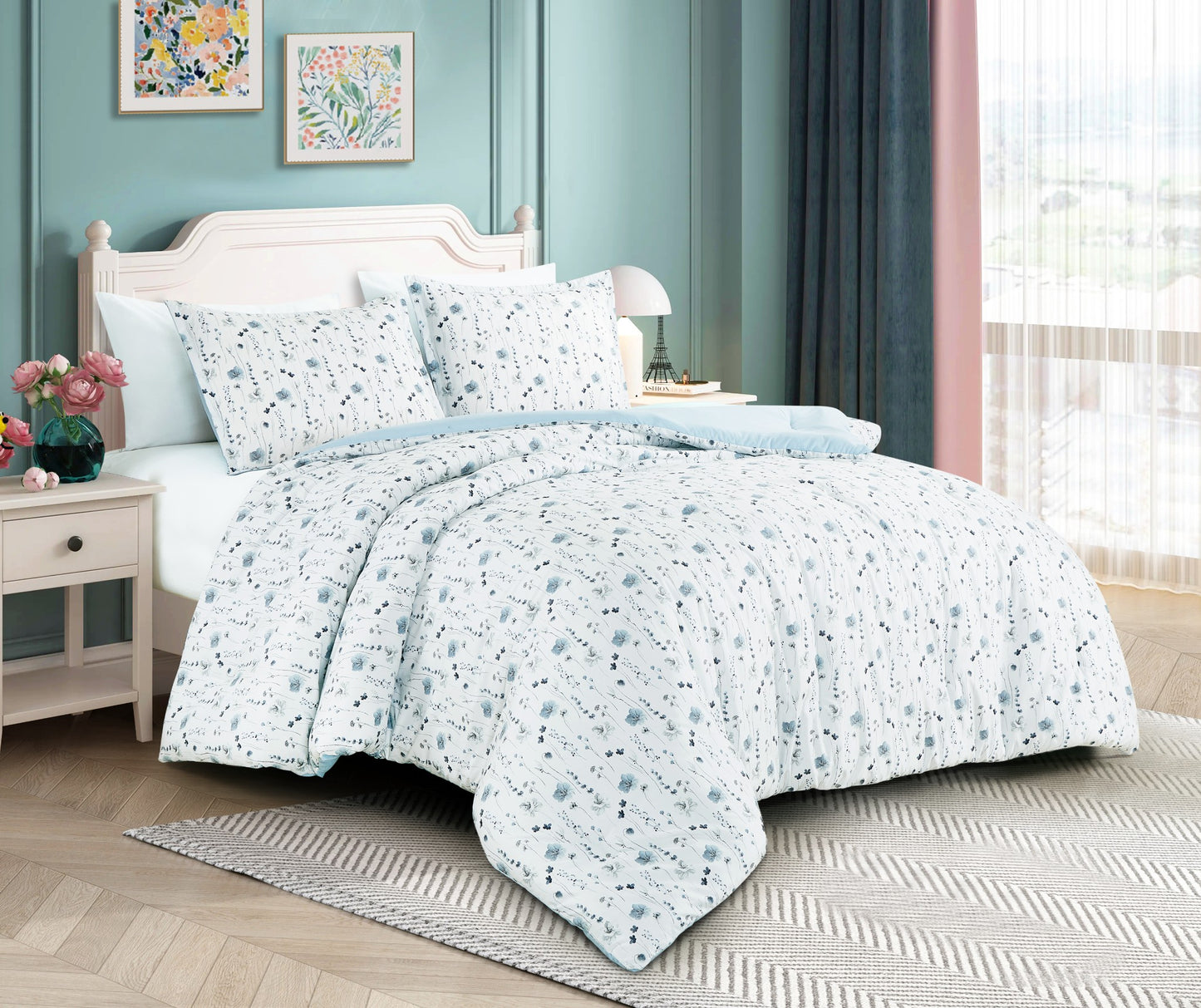 Fran Boho Poppy Flower Printed Microfiber Comforter Set