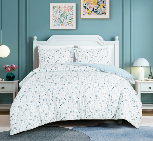 Fran Boho Poppy Flower Printed Microfiber Comforter Set