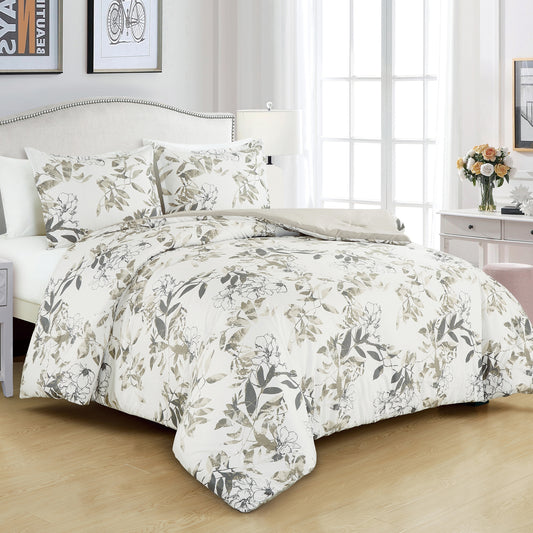 Julia Floral Leaves Printed Microfiber Comforter Set