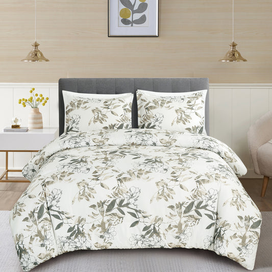 Julia Floral Leaves Printed Microfiber Comforter Set