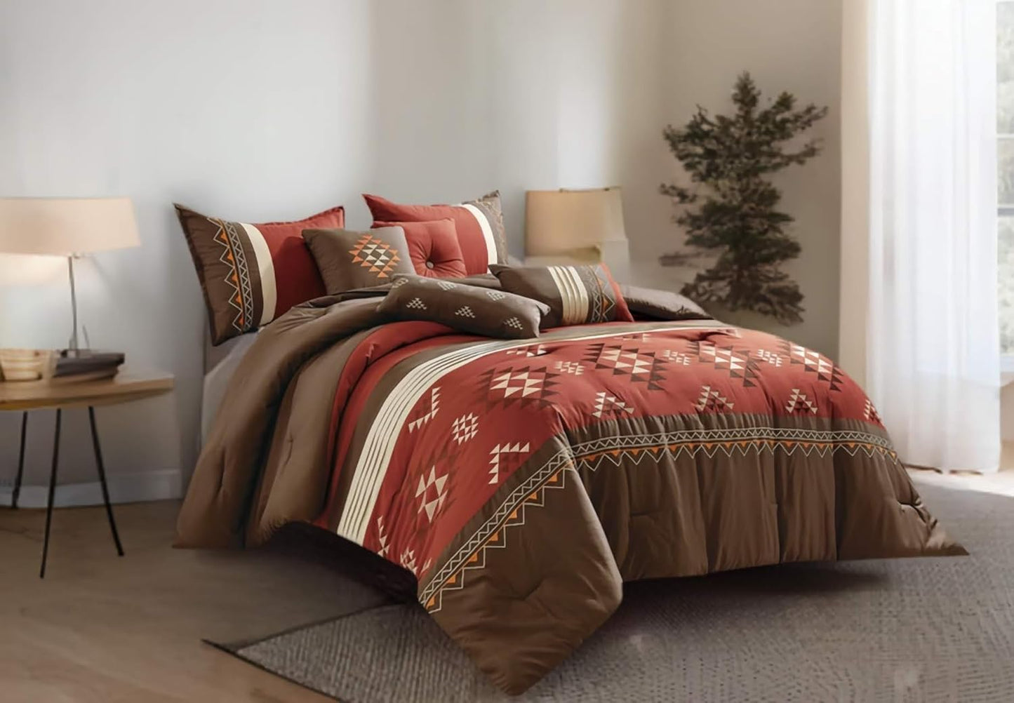 Kabira 7-Piece Rustic Southwestern Geometric Embroidered Comforter and Pillow Cushions Set