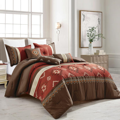 Kabira 7-Piece Rustic Southwestern Geometric Embroidered Comforter and Pillow Cushions Set