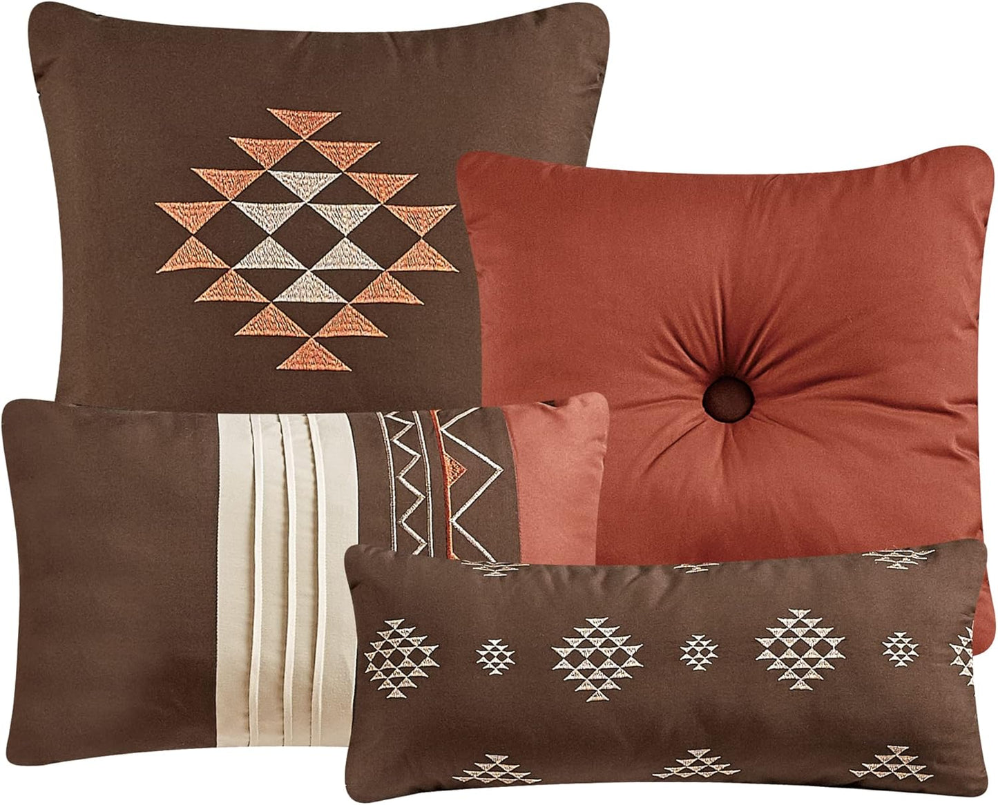 Kabira 7-Piece Rustic Southwestern Geometric Embroidered Comforter and Pillow Cushions Set