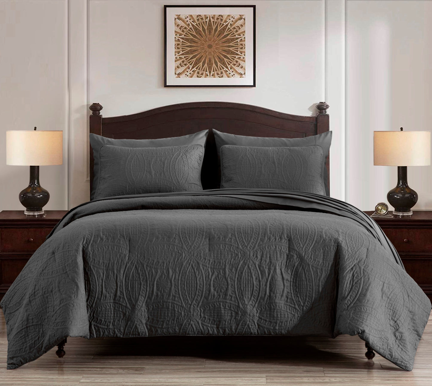 Liam Luxury Medallion Pinsonic Quilted Bed in a Bag Comforter Set