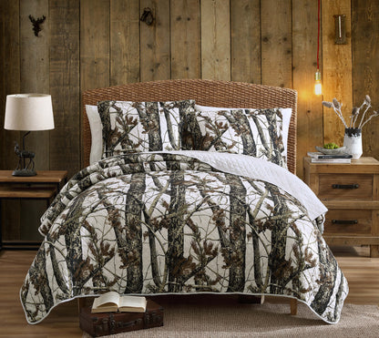 Salem Cabin Lodge Forest Woods Camouflage Quilt Set