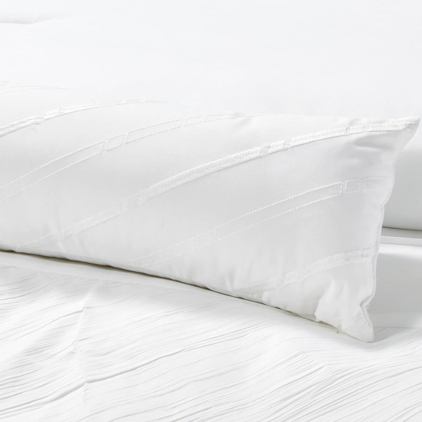 Sara 7-Piece White Textured Geometric Stripe Embroidered Lightweight Comforter Set