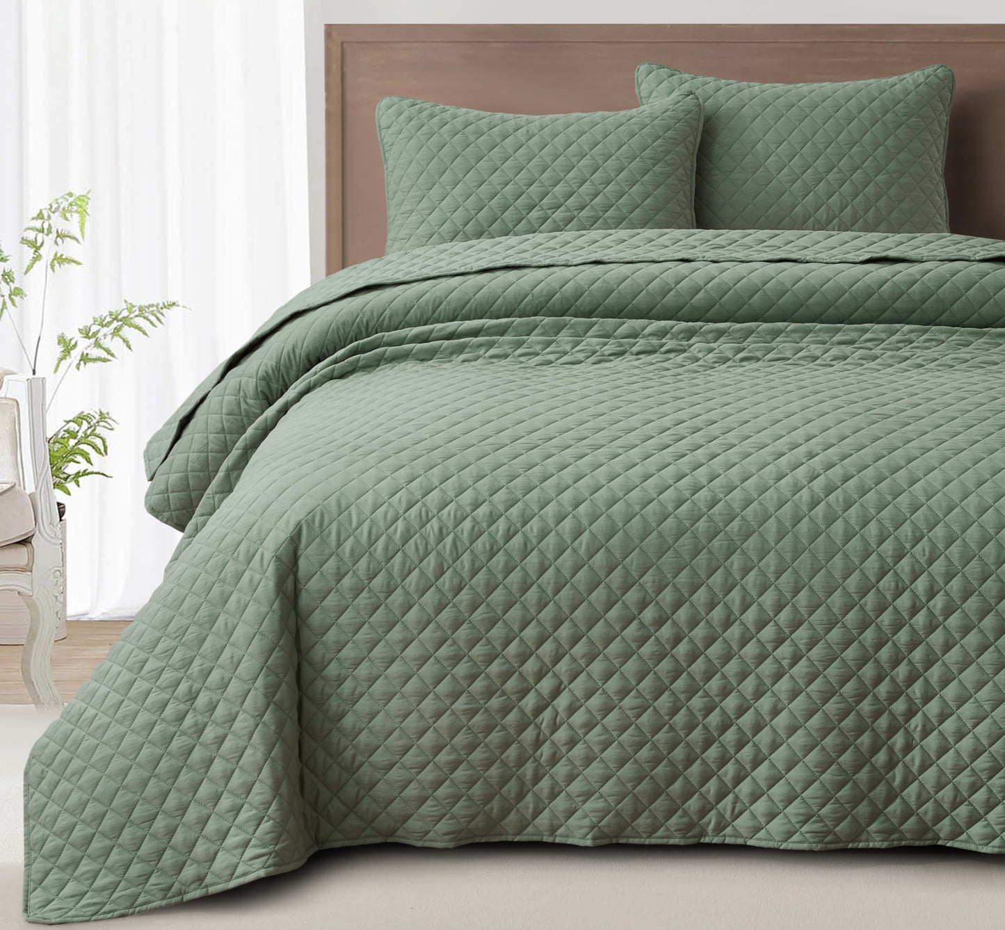 Teo Diamond Stitch Soft Washed Microfiber Quilt Bedspread Set