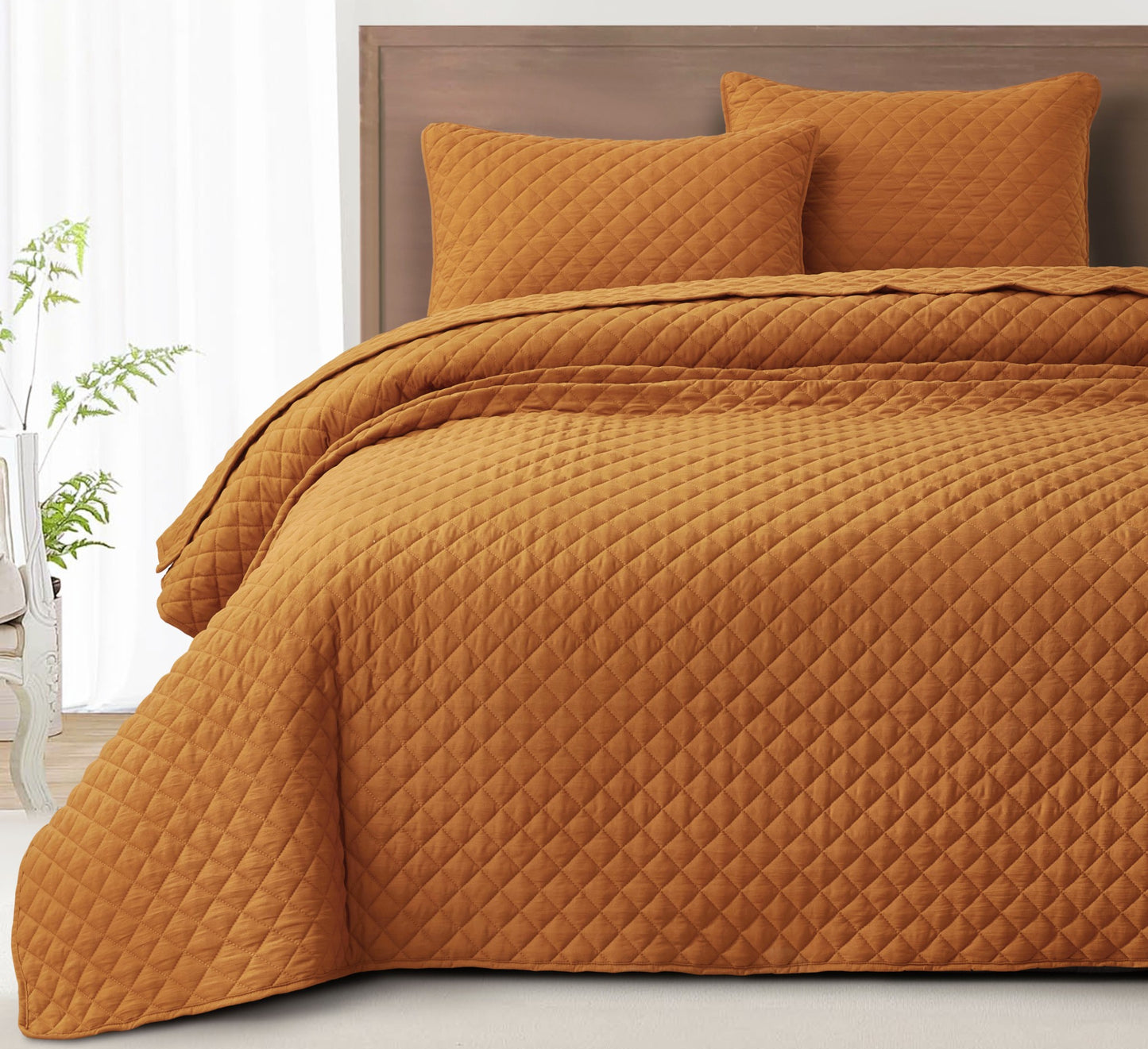 Teo Diamond Stitch Soft Washed Microfiber Quilt Bedspread Set