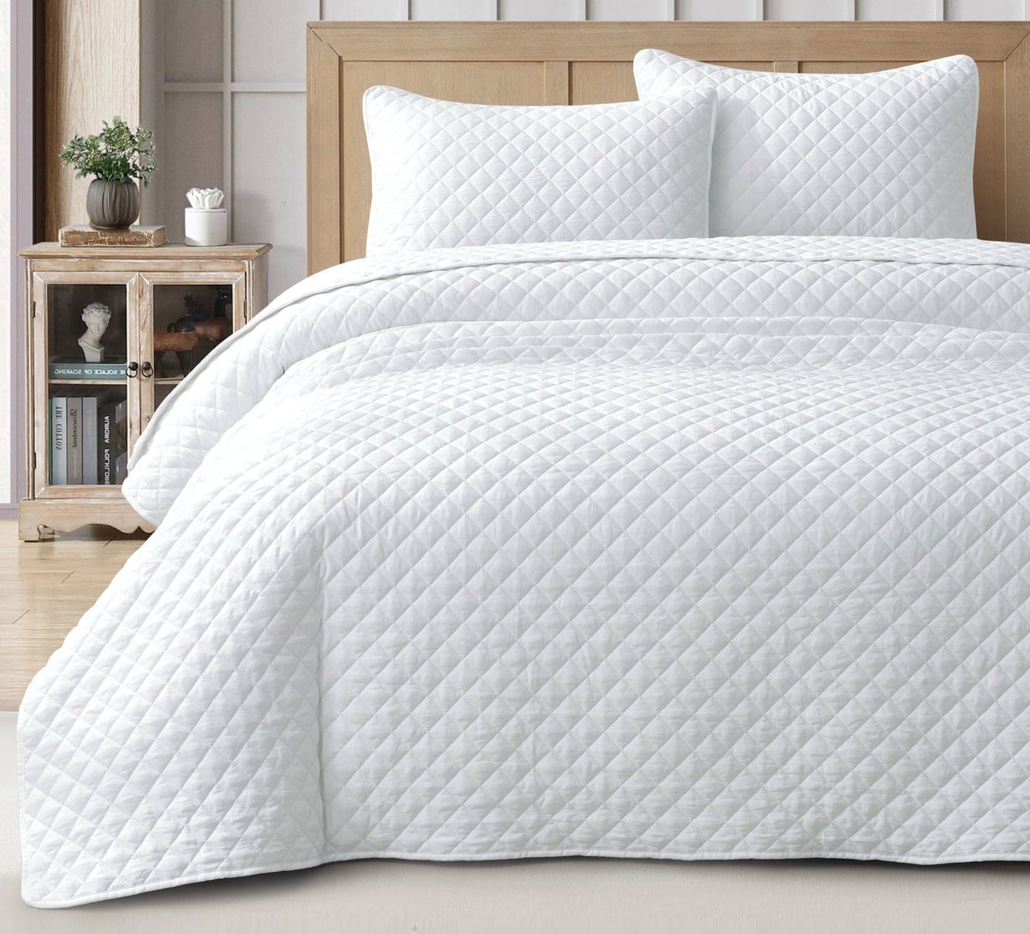 Teo Diamond Stitch Soft Washed Microfiber Quilt Bedspread Set