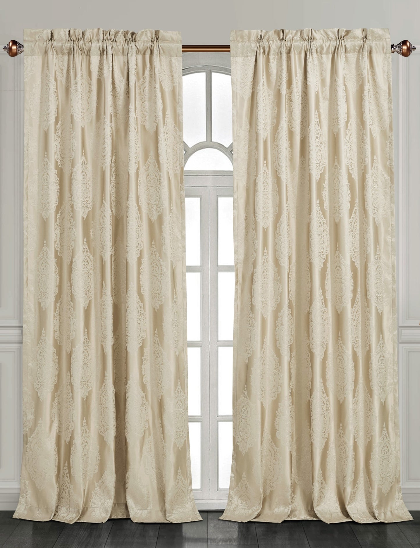 Luxury Traditional Jacquard Medallion Window Curtain Panel Set