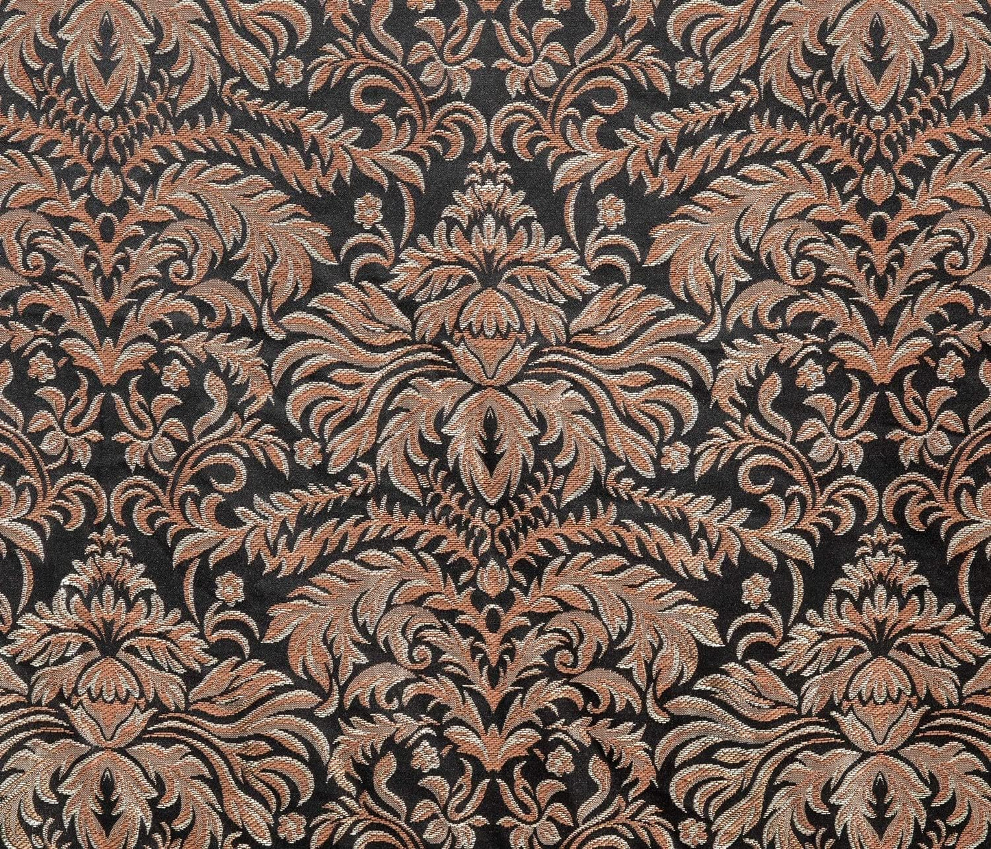 Valencia 4-Piece Black Gold Floral Jacquard Window Curtain Set with Attached Valance Sheer Backing