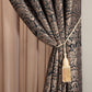 Valencia 4-Piece Black Gold Floral Jacquard Window Curtain Set with Attached Valance Sheer Backing