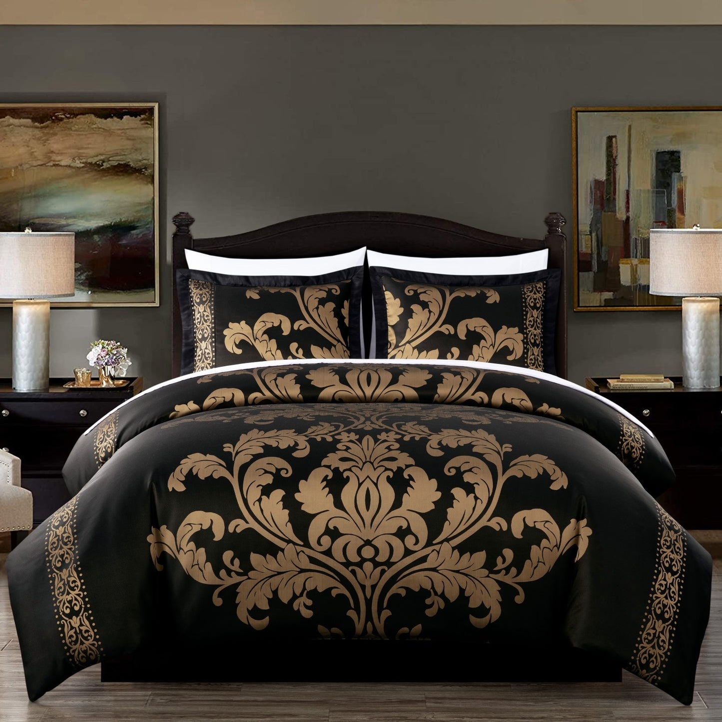 Valor 7-Piece Luxury Jacquard Floral Bed in a Bag Comforter Set