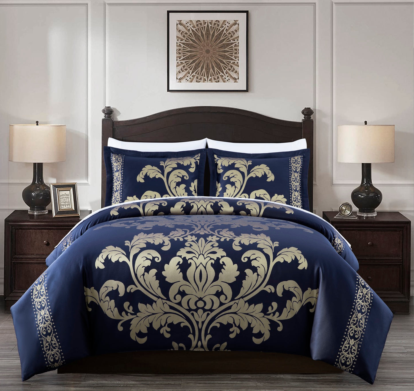 Valor 7-Piece Luxury Jacquard Floral Bed in a Bag Comforter Set