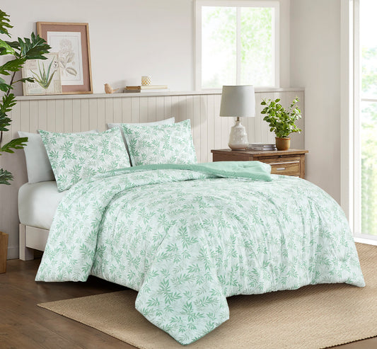 Venus Green Floral Leaves Printed Microfiber Comforter Set