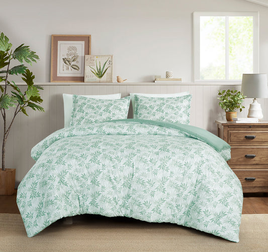 Venus Green Floral Leaves Printed Microfiber Comforter Set