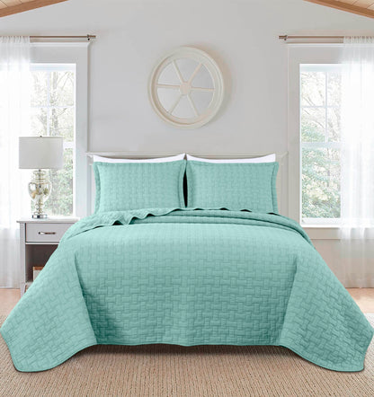 Vert 3-Piece Basketweave Stitch Pre-Washed Cotton Quilt Set
