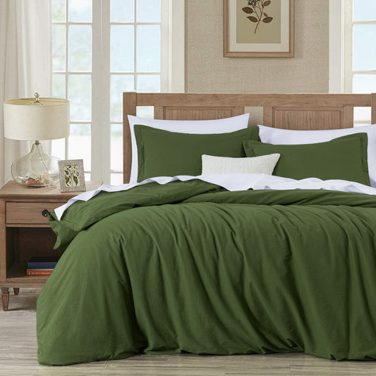 Soft Vintage Washed Cotton Duvet Cover Set with Button Closure