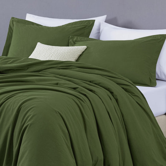 Soft Vintage Washed Cotton Duvet Cover Set with Button Closure