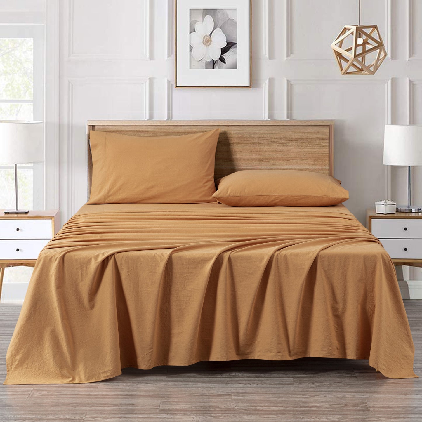 Luxury Soft Breathable Vintage Washed Cotton Bed Sheet Set