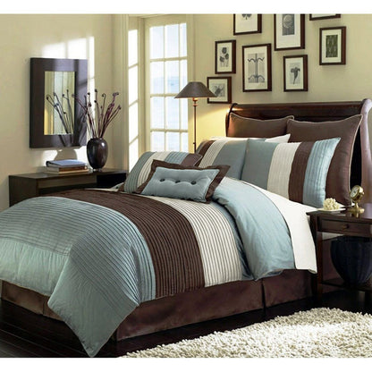 Loft 8-Piece Luxury Striped Pleated Comforter Set
