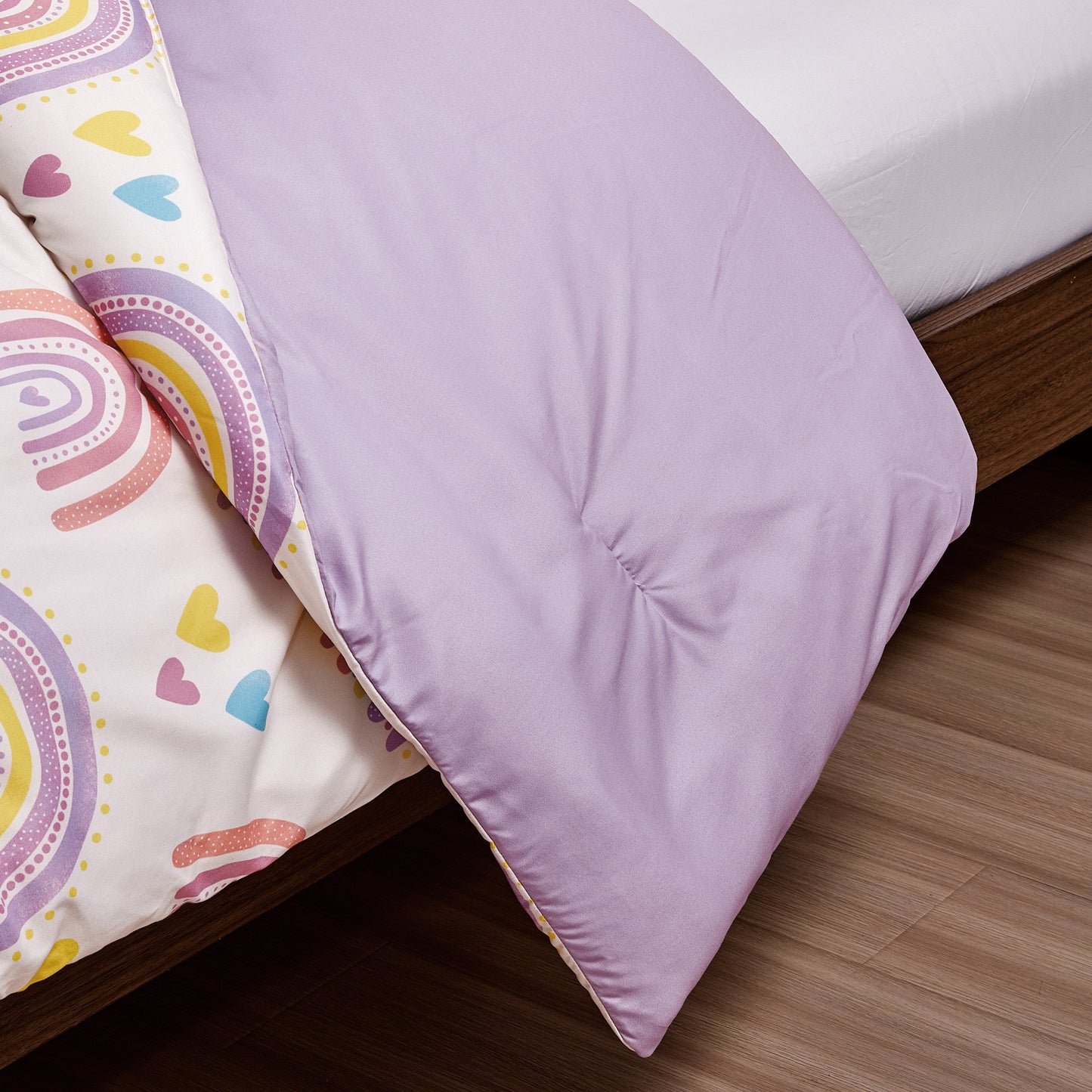 Cute Rainbow Love Hearts Kids Microfiber Printed Comforter Set with Plush Pillow