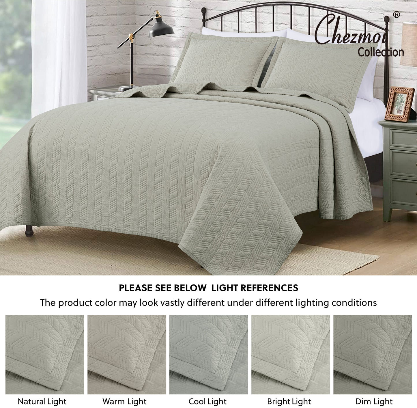 Roswell 3-piece Geometric Diagonal Stripe Stitched Cotton Quilt Set