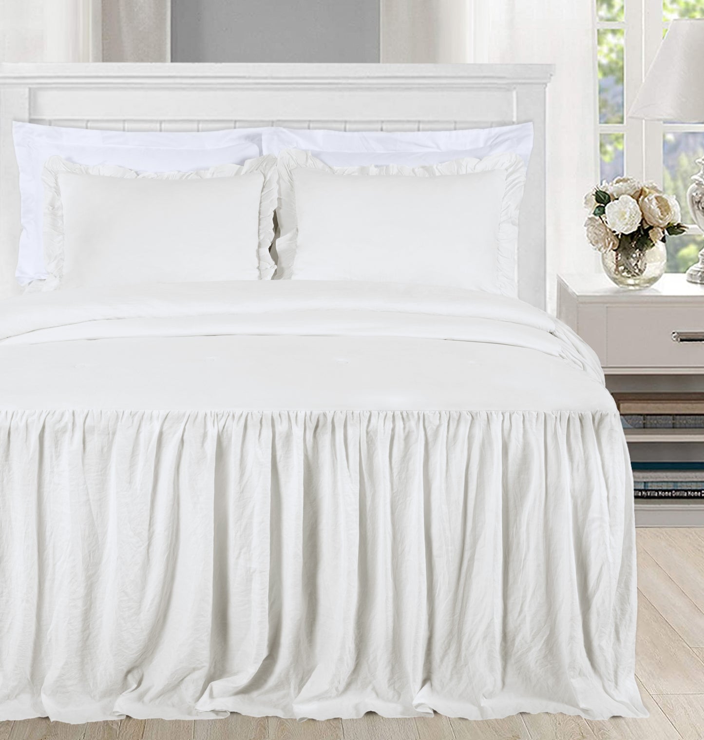 Sinclair French Country Chic Farmhouse Ruffle Skirt Bedspread Set