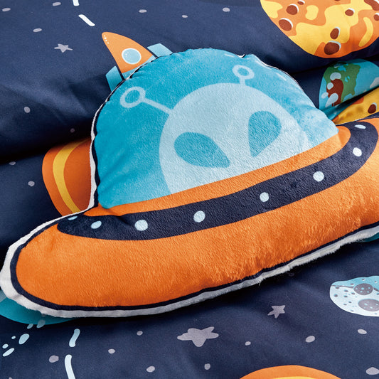 Universe Space Galaxy UFO Kids Microfiber Printed Comforter Set with Plush Pillow