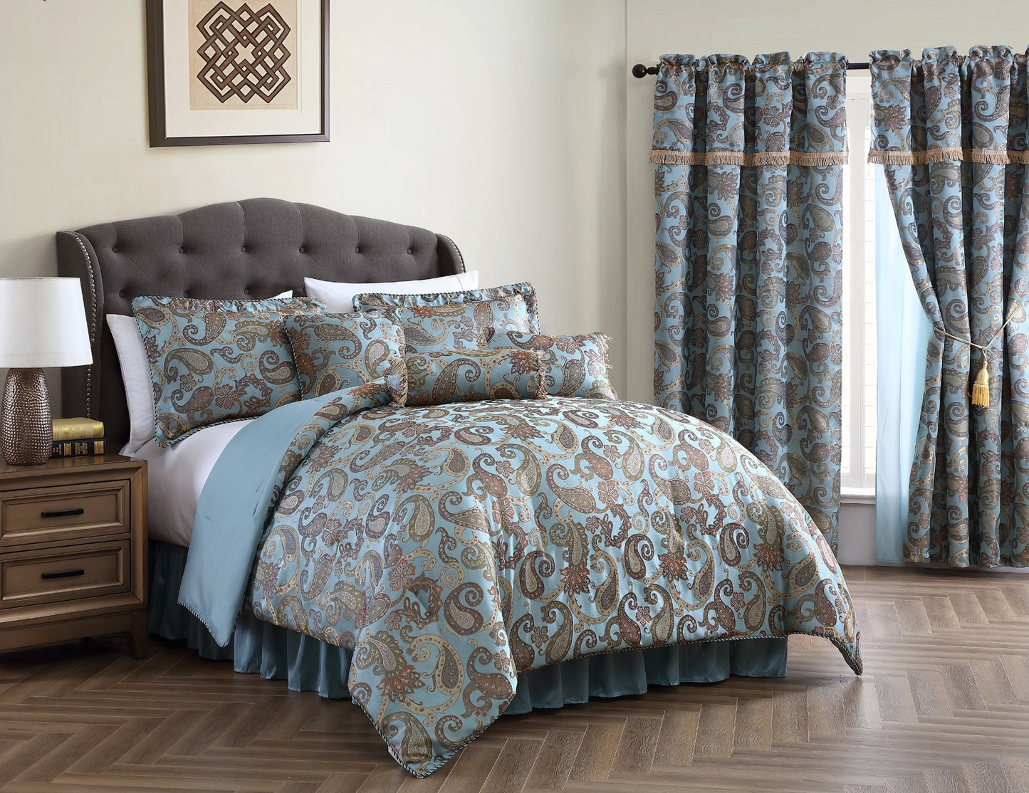 Adelle 7-Piece Paisley Jacquard Embroidered Comforter