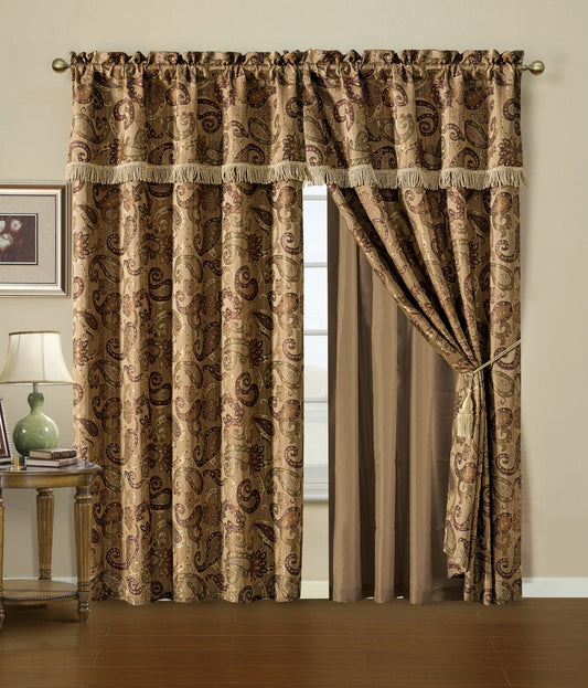 Adelle 4-Piece Paisley Jacquard Embroidery Window Curtain Set