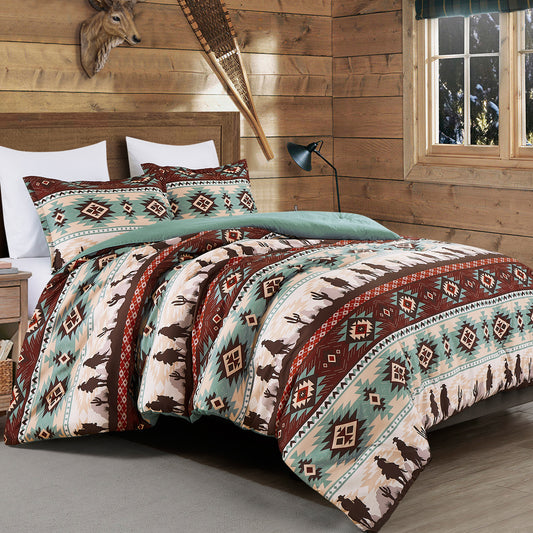 Audun Southwestern Cowboys Aztec Printed Comforter Set