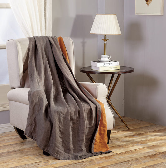 Belgian Flax Linen Reversible Throw Blanket