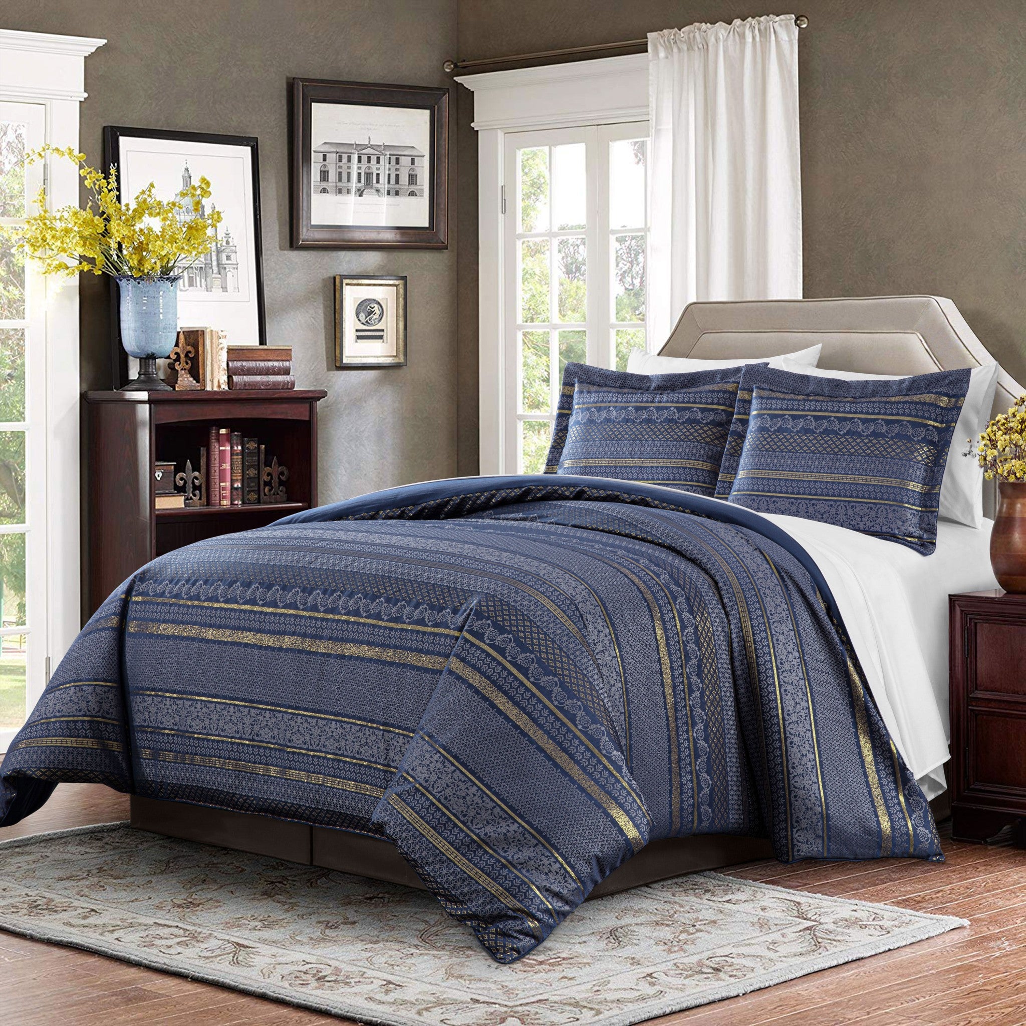 Caesar 7-Piece Floral Geometric Jacquard Bed in a Bag Comforter Set ...
