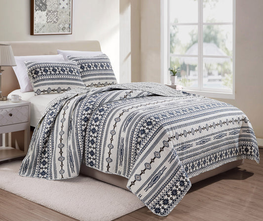 Colby Western Geometric Tribal Washed Microfiber Bedspread Quilt Set