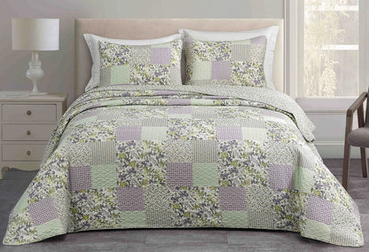 2/3-Piece Stone-Washed Printed Microfiber Quilt Bedspread Set