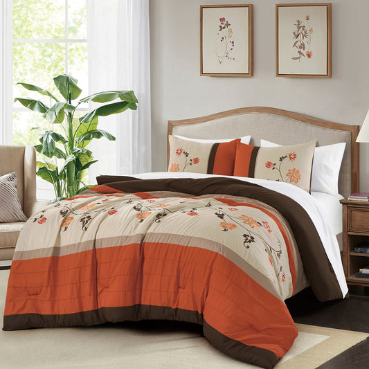 Daphne 7-Piece Autumn Floral Embroidery Bed in a Bag Comforter Set