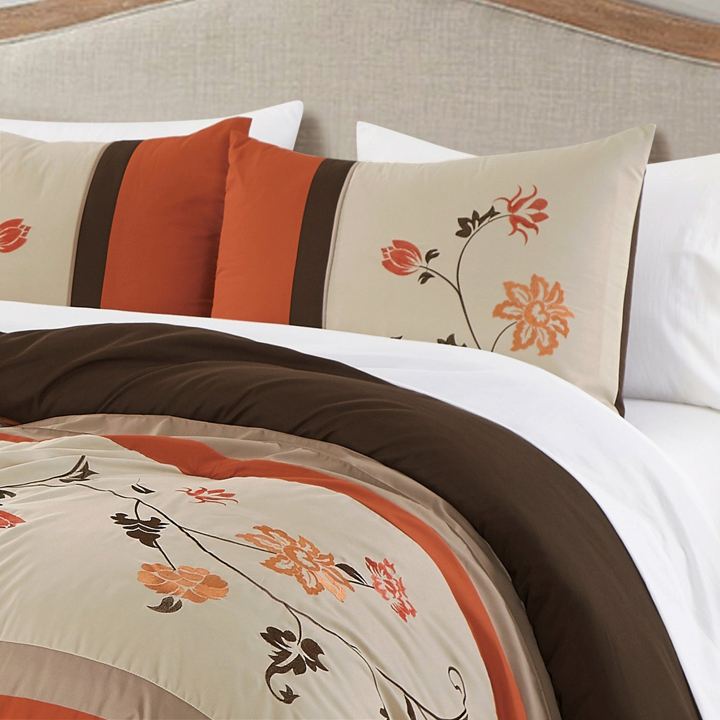 Daphne 7-Piece Autumn Floral Embroidery Bed in a Bag Comforter Set