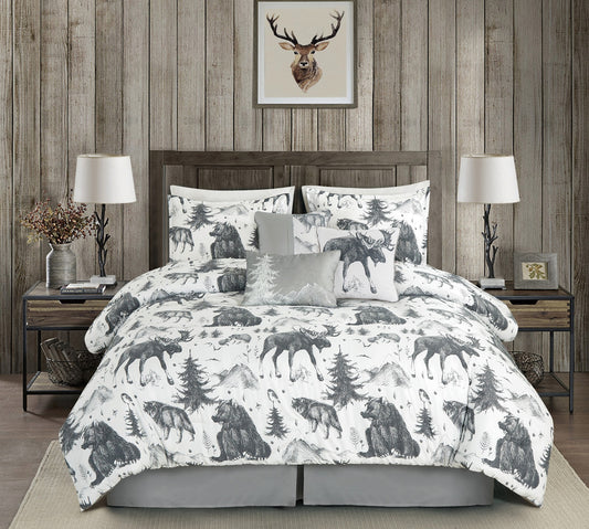 Denver 7-Piece Cabin Lodge Grizzly Bear Printed Comforter Set