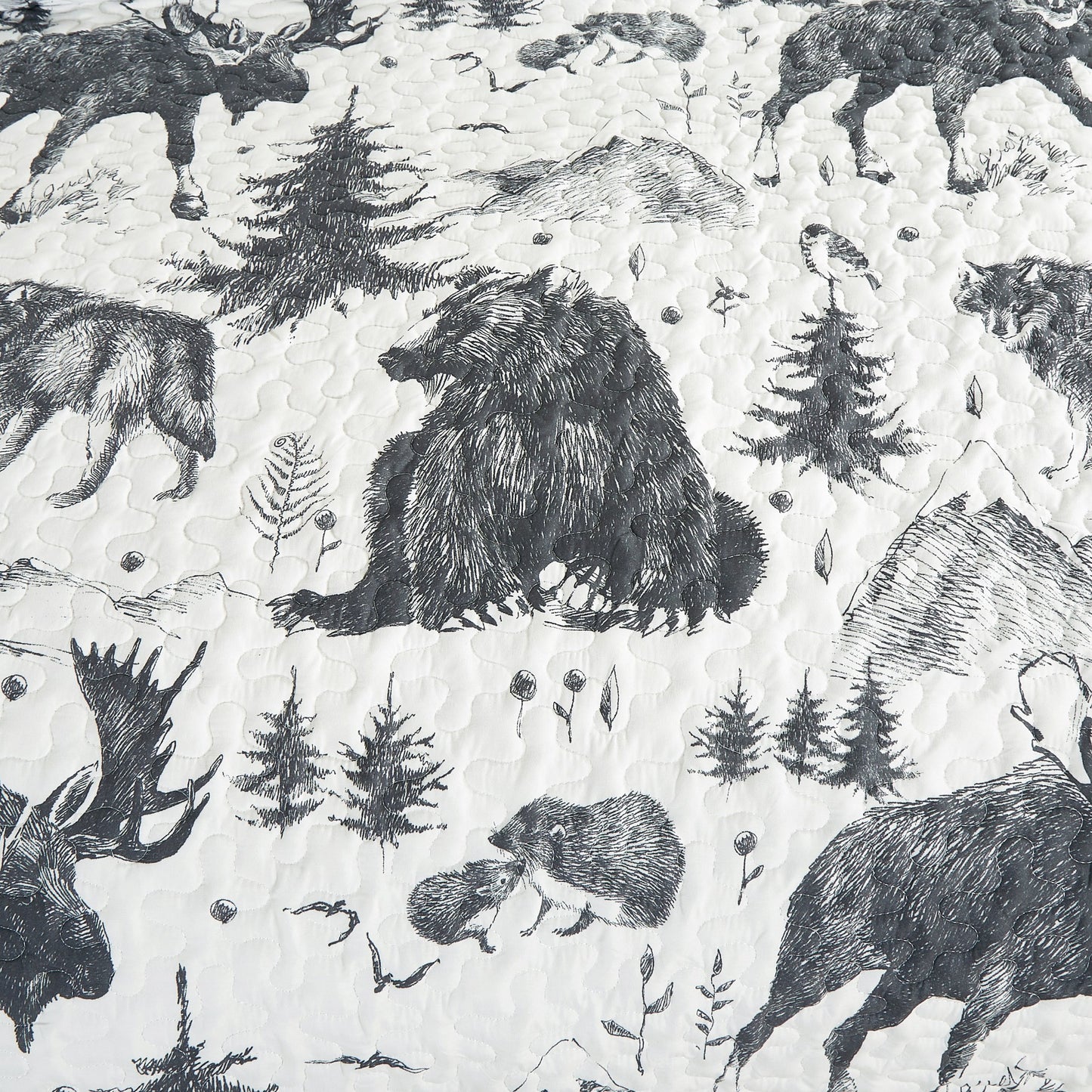 Denver Cabin Lodge Grizzly Bear Printed Quilt Bedspread Set
