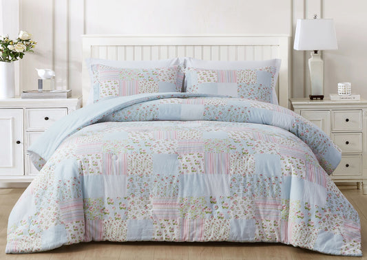 Holly Floral Print Patchwork Cotton Lightweight Comforter Set