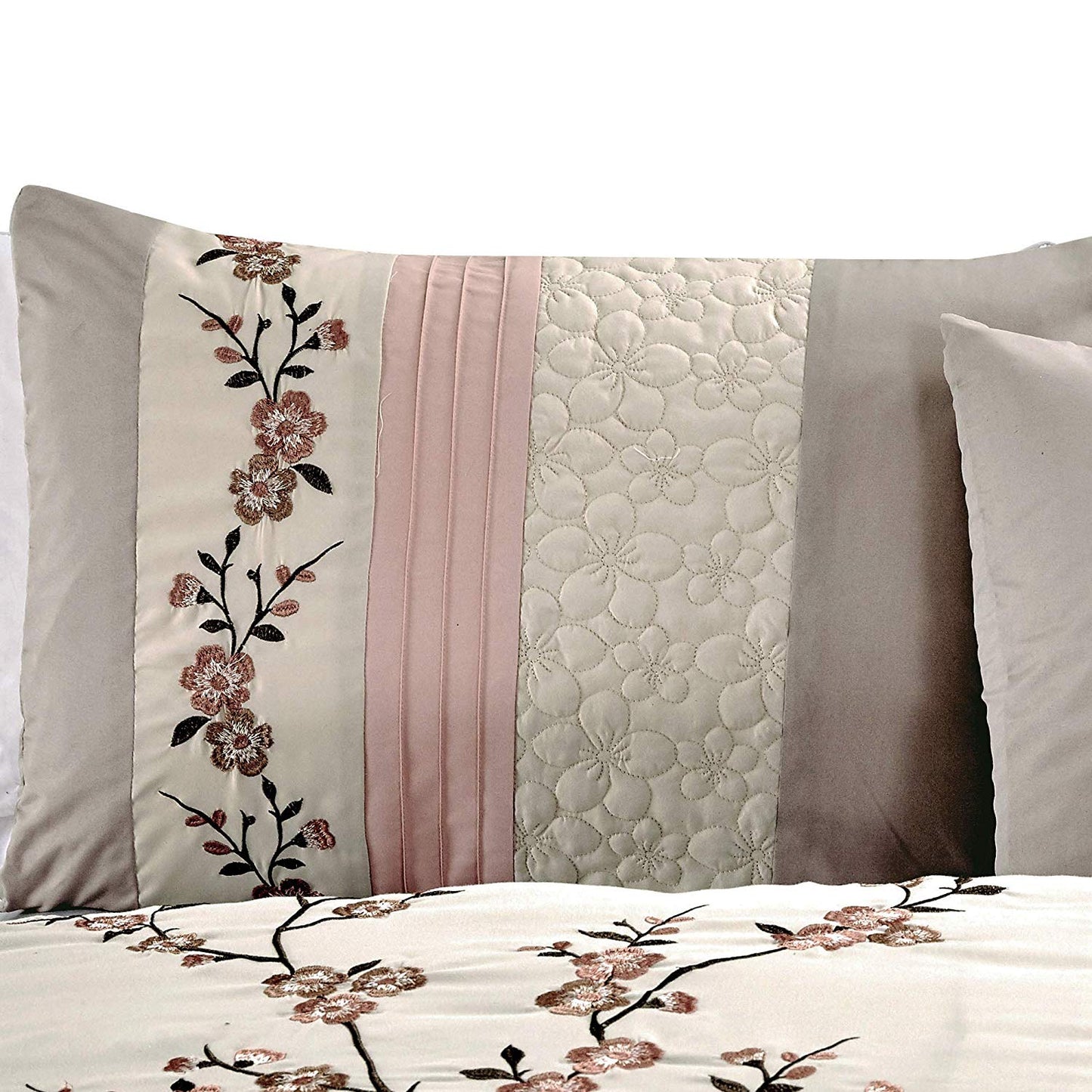 Linnea 7-Piece Cherry Blossom Floral Embroidery Comforter Set