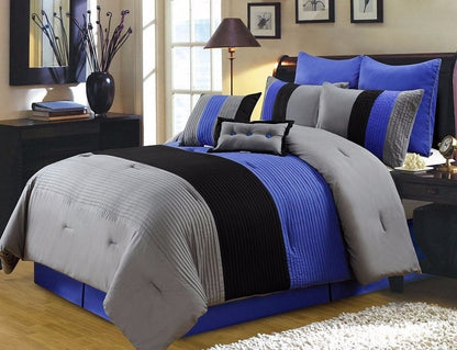 Loft 8-Piece Luxury Striped Pleated Comforter Set