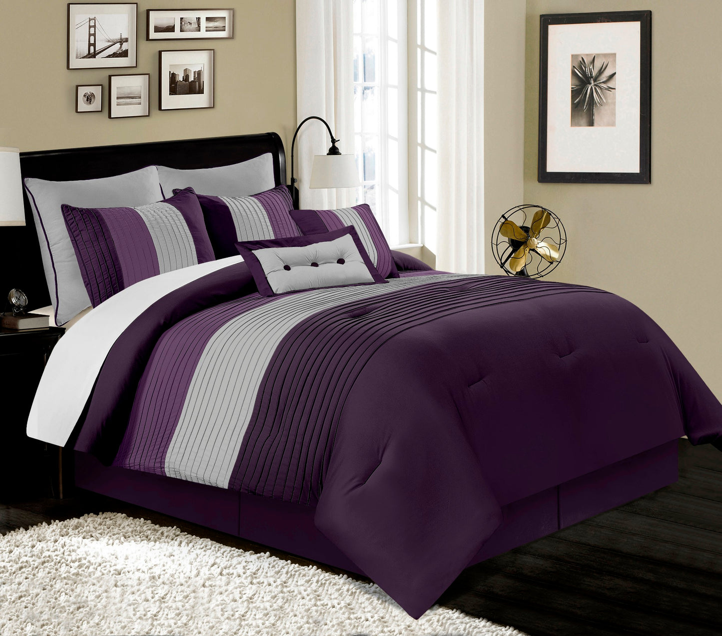 Loft 8-Piece Luxury Striped Pleated Comforter Set