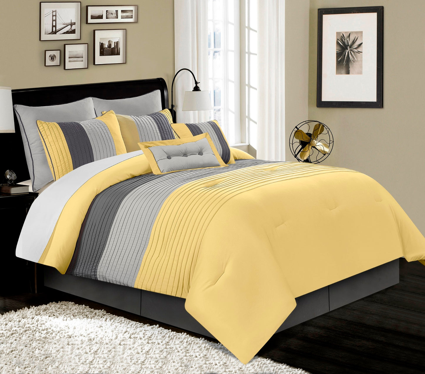 Loft 8-Piece Luxury Striped Pleated Comforter Set
